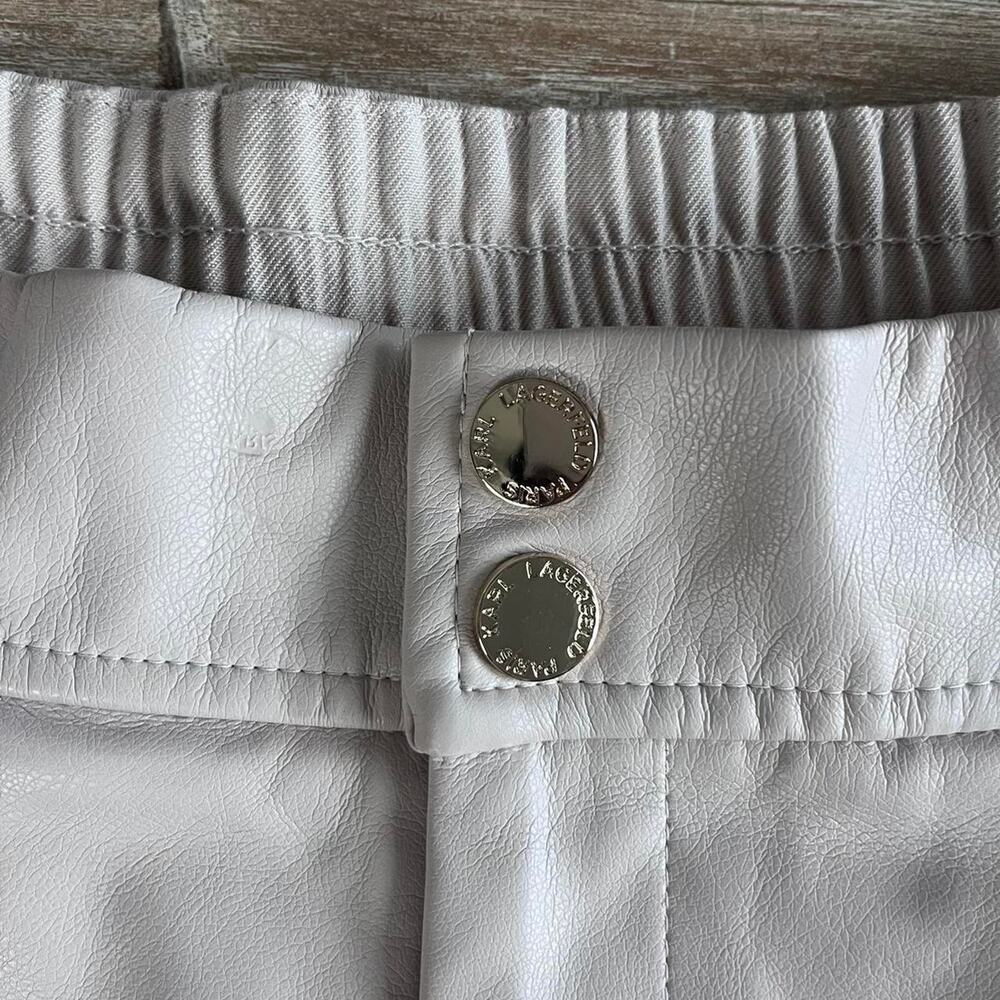 Karl Lagerfield Faux Leather Biege Shorts - Picture 3 of 8